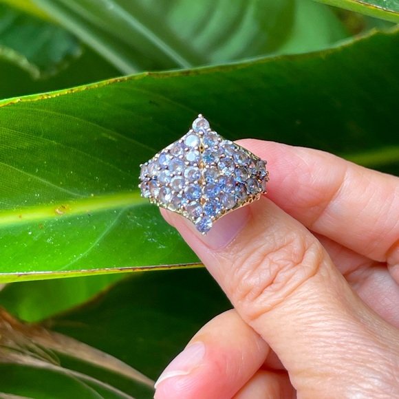 Tanzanite cluster gold plated sterling silver ring - Picture 11 of 13